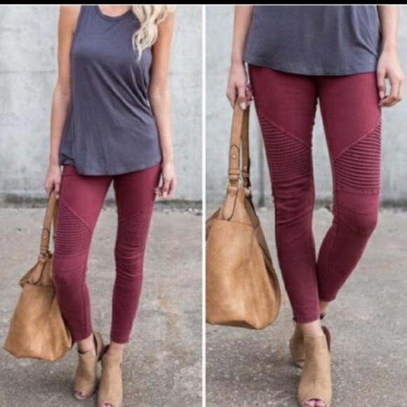Burgundy leggings New with ankle zipper - Picture 2 of 5